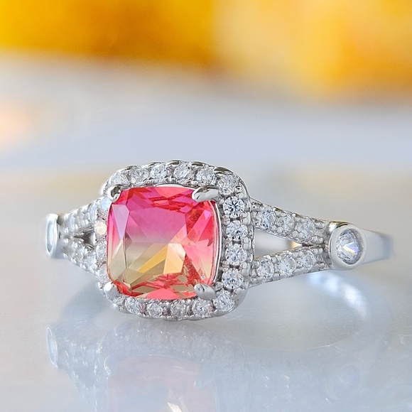 Pink & Peach Tourmarine Gemstone Ring, 925 Sterling Silver Charmed Aroma - Picture 5 of 5